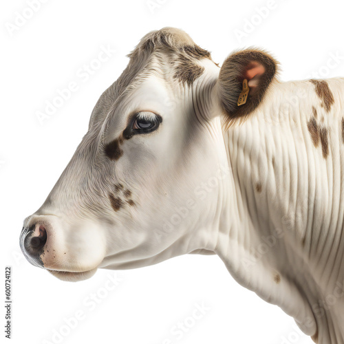 Profile of a cow close up. Isolated on a transparent background. KI.