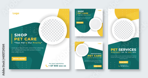 Pet Care or Pet Shop Social Media Post for Online Marketing Promotion Banner, Story and Web Internet Ads Flyer