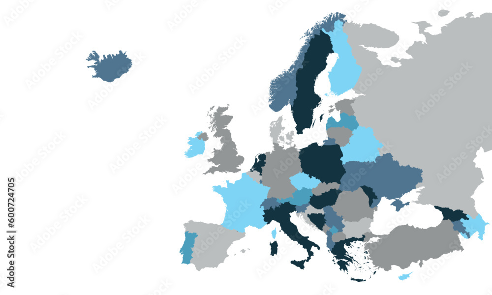 Europe blank map. Europe map with isolated countries. Europe map