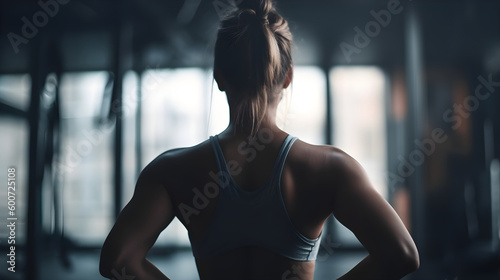 Woman's portrait in the gym making exercises. Fitness beautiful girl, sorrounded by an epic and inspiring light. 