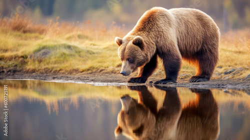 Brown bear grizzly at the watering hole. photo