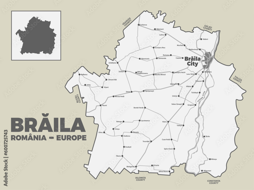 Detailed Horizontal Map Of Braila County Poster - Romania - Eastern Europe