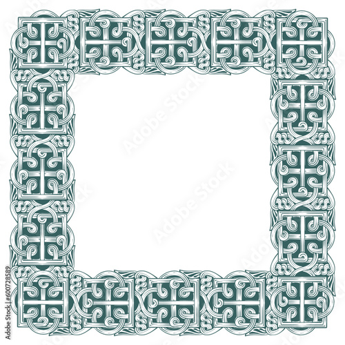 Georgian traditional decorative frame. Square shape. Sketch style drawing isolated on white background. EPS 10 vector illustration.