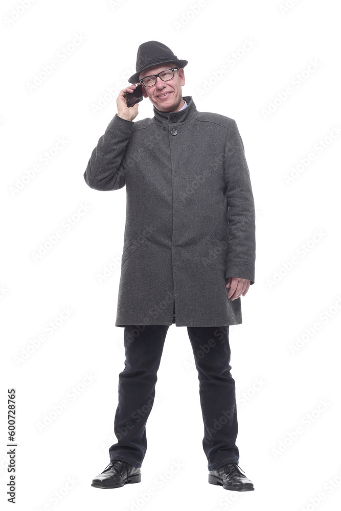 intelligent man with a smartphone. isolated on a white intelligent man with a smartphone. isolated on a white