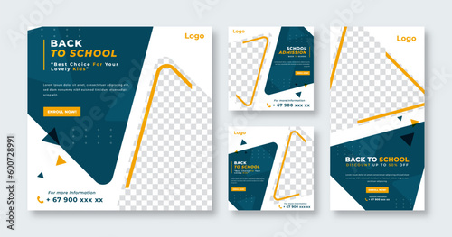 Back to School Admission or Education Social Media Post for Online Marketing Promotion Banner, Story and Web Internet Ads Flyer