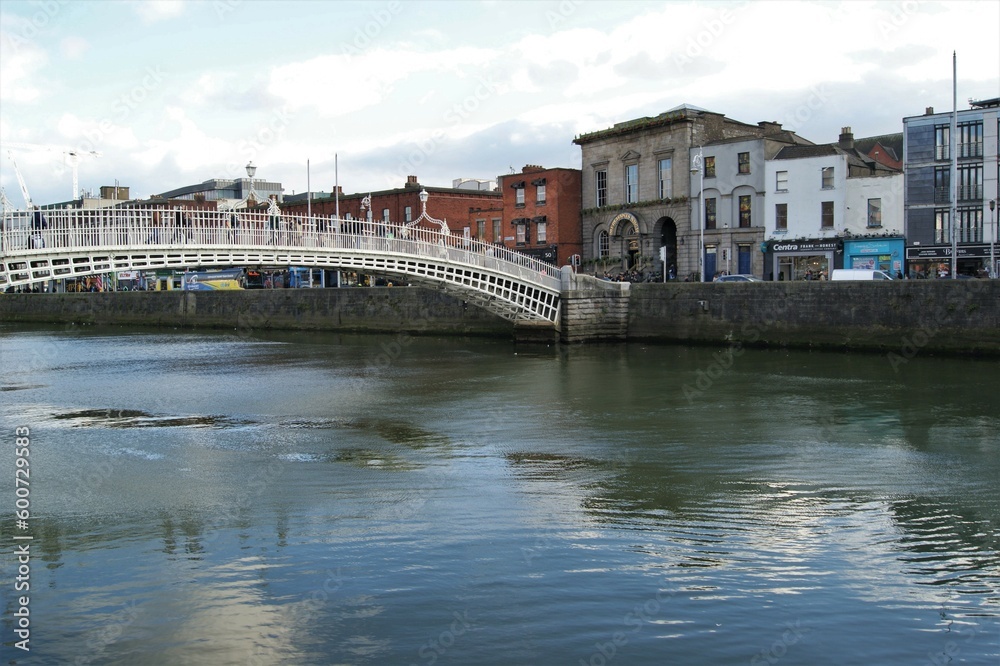 European cityscape. Dublin, Ireland Ha' penny Bridge. 02.02.2023.