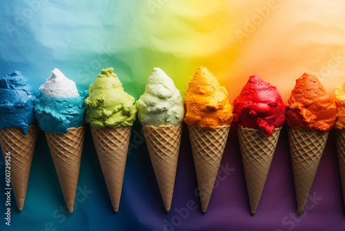 Rainbow ice cream cones, pride, background Generative AI