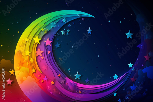 Rainbow stars and moon, pride, background Generative AI