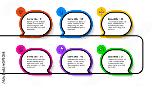 Infographic template. Timeline with 6 speech bubbles