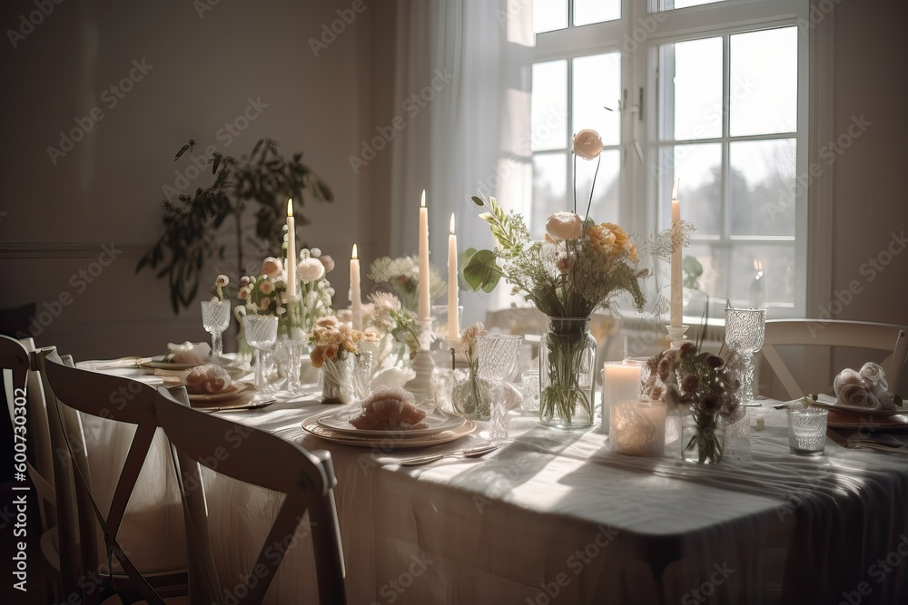 Beautiful table set for a banquet, generative ai Beautiful table set for a banquet, generative ai