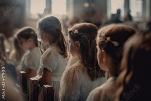 Girls in first communion ceremony, generative ai