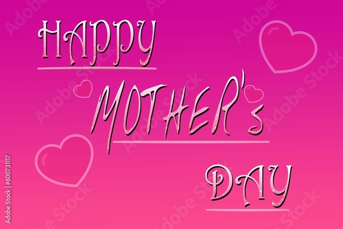 Happy mothers day text hearts with pink purple gradient background for international mother's day. mother's day card, gift, greeting, template, advertisement, for wishes all women, mothers of world.