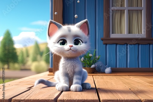 Cute Cartoon Cat on a Farm ...
