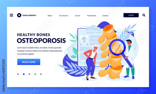 Doctor do check up to elderly female and diagnostics spine bones. Vector illustration. Osteoporosis symptoms concept