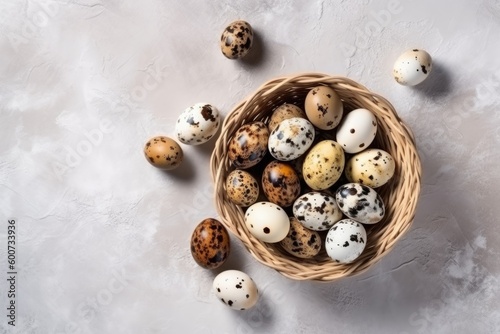 Obraz na plátně quail eggs in a basket, ai generative