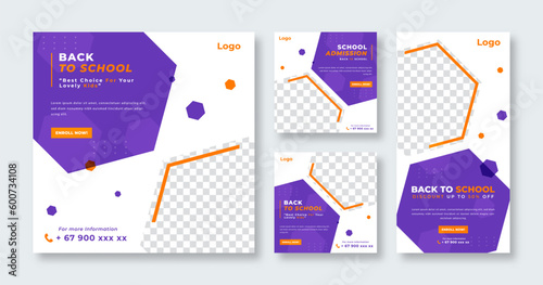 Back to School Admission or Education Social Media Post for Online Marketing Promotion Banner, Story and Web Internet Ads Flyer