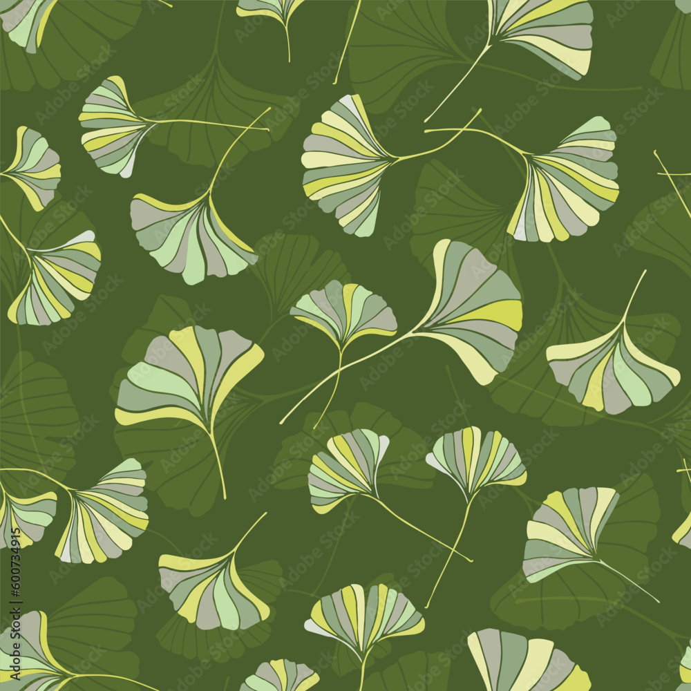 Fototapeta premium A seamless pattern of ginkgo leaves in various green shades
