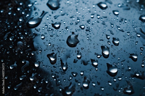 Close up image of a transparent surface with rain drops, generative ai