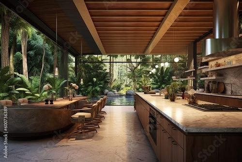 luxury modern kitchen with a jungle theme inspiration, generative ai © FrankBoston