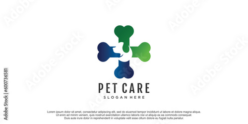 Pet care logo with dog silhouette symbol for store veterinary clinic hospital
