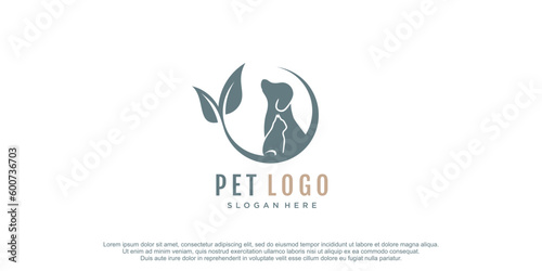 Pet care logo with dog and cat silhouette symbol icon vector illustration