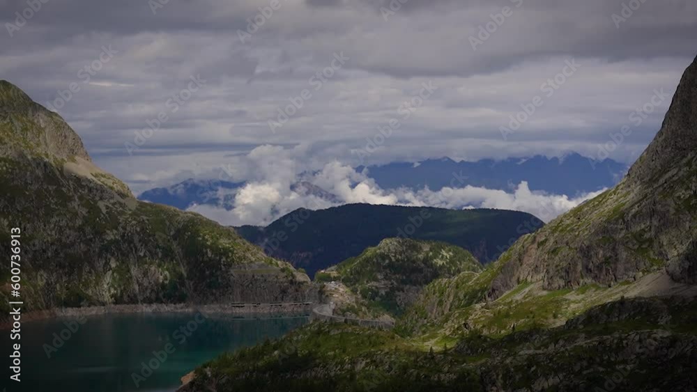 Close up timelapse of clouds over Emosson Lake in Switzerland Alps Close up timelapse of clouds over Emosson Lake in Switzerland Alps