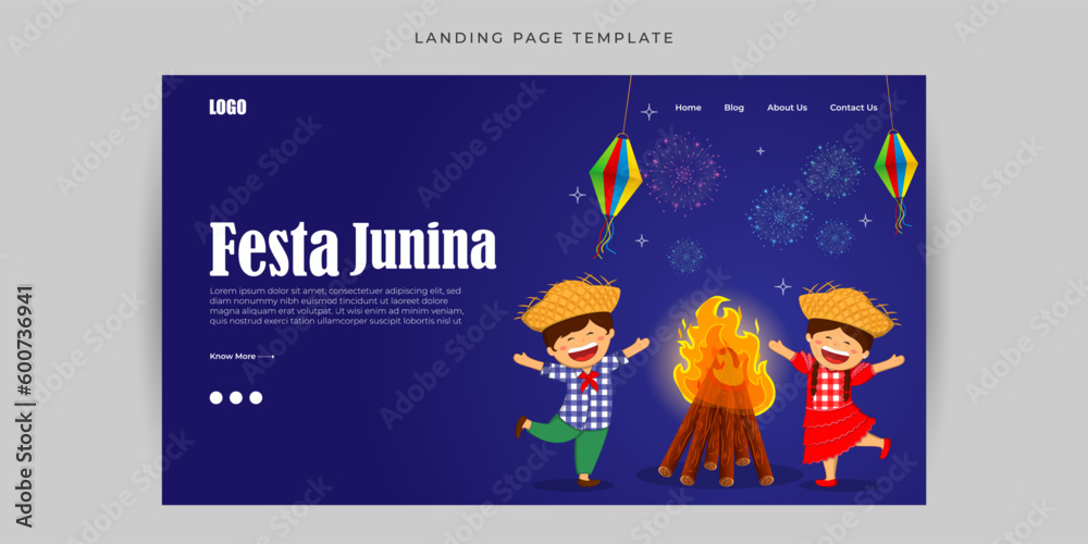 Fototapeta premium Vector illustration of Festa Junina Website landing page banner mockup Template