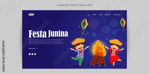 Vector illustration of Festa Junina Website landing page banner mockup Template