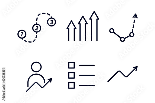 Getting better at a job or general personal progress in life. Icons pack. EPS 10