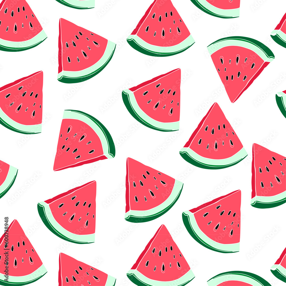 seamless pattern with painted watermelon