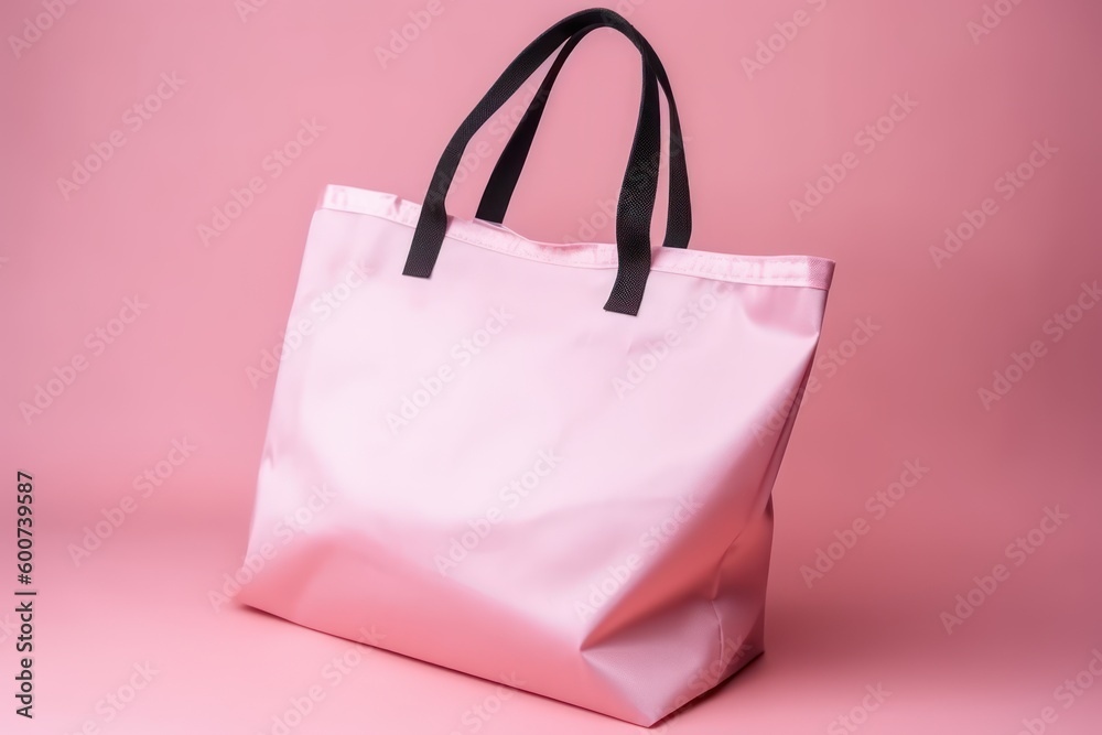 A pink tote bag with a black handle on a pink background. Generative AI A pink tote bag with a black handle on a pink background. Generative AI
