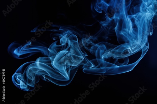 Blue smoke against a black background. Generative AI