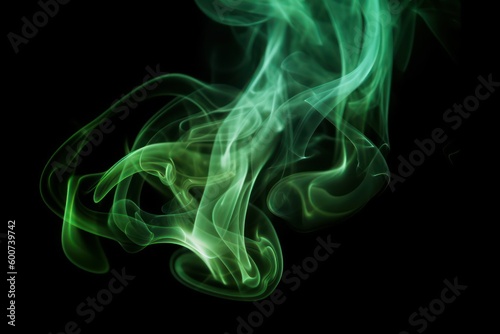 Green smoke against a black background. Generative AI
