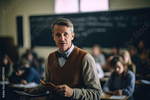 A teacher lecturing a class in a university lecture hall, Generative AI