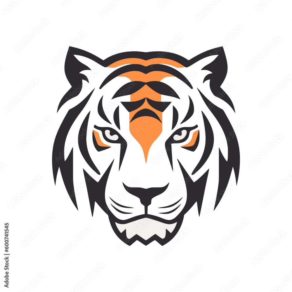 Tiger head vector logo or icon template. Vector illustration of tiger head in flat style