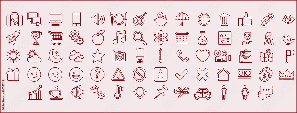 Naklejka premium editable stroke outline icons set isolated on white background flat vector illustration. Technologies and business line icons collection. Big UI icon set. Thin outline icons pack. Vector illustration 