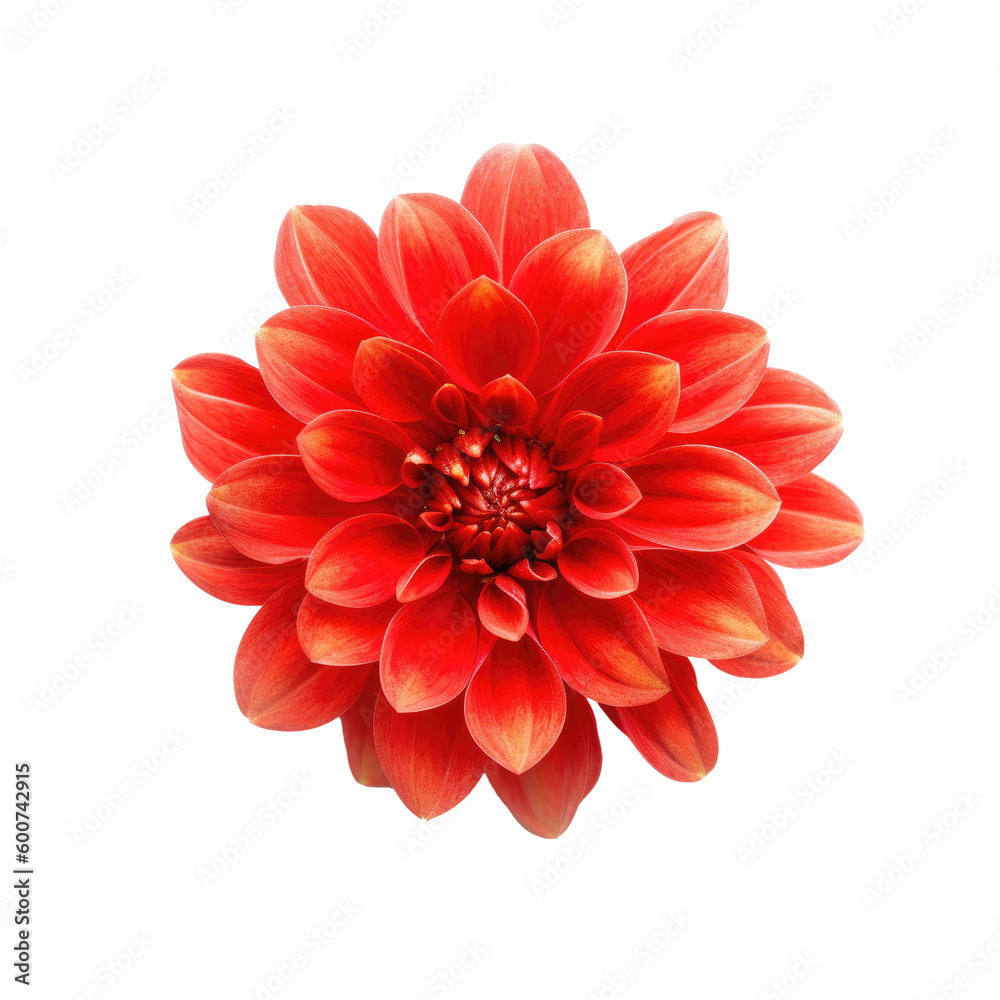 Beautiful red dahlia flower isolated on a white background. Created with Generative AI tools