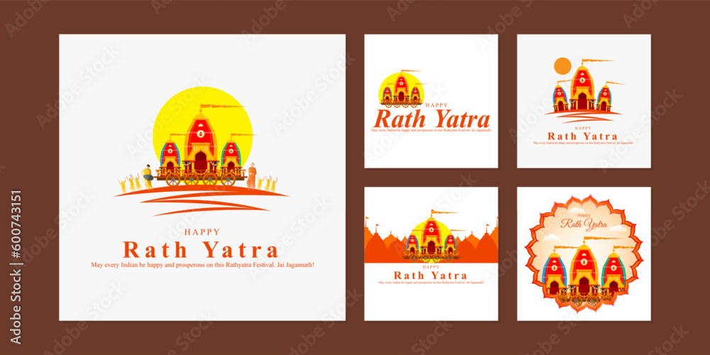 Vector illustration of Happy Rath Yatra social media story feed set mockup template