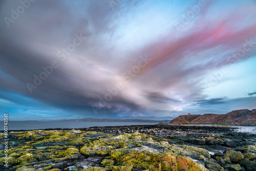 Dramatic windy cloud scene during sunset over Wales