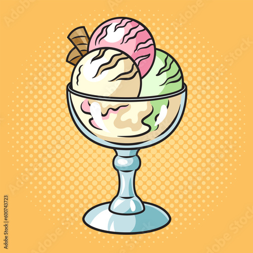 ice cream in creamer pinup pop art retro vector illustration. Comic book style imitation.