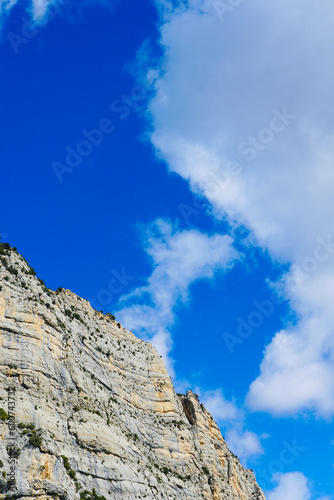 Mountains with blue sky in the background with space for text. 