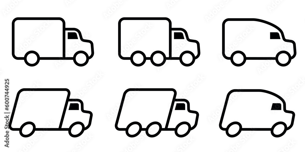 Fast shipping delivery truck icon set. Express delivery. Freight transportation icon. Transport fast delivery symbols. Transportation icons in outline style. Vector illustration Fast shipping delivery truck icon set. Express delivery. Freight transportation icon. Transport fast delivery symbols. Transportation icons in outline style. Vector illustration