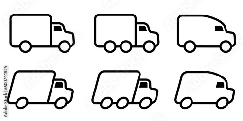 Fast shipping delivery truck icon set. Express delivery. Freight transportation icon. Transport fast delivery symbols. Transportation icons in outline style. Vector illustration
