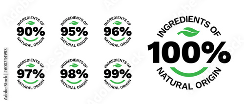 100% ingredients of natural origin vector logo icon badge concept