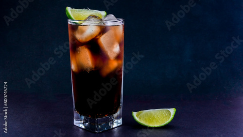 Cuba Libre drink on black background with copy space photo