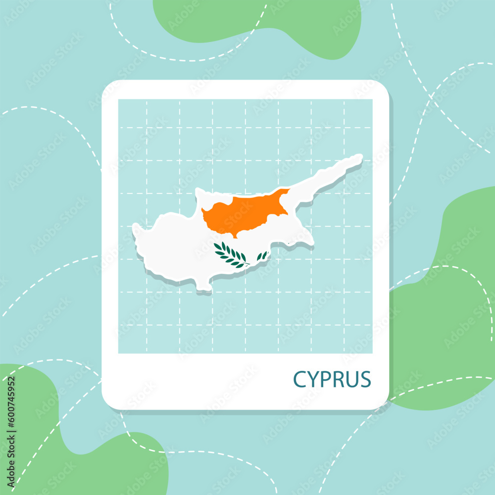 Stickers of Cyprus map with flag pattern in frame.