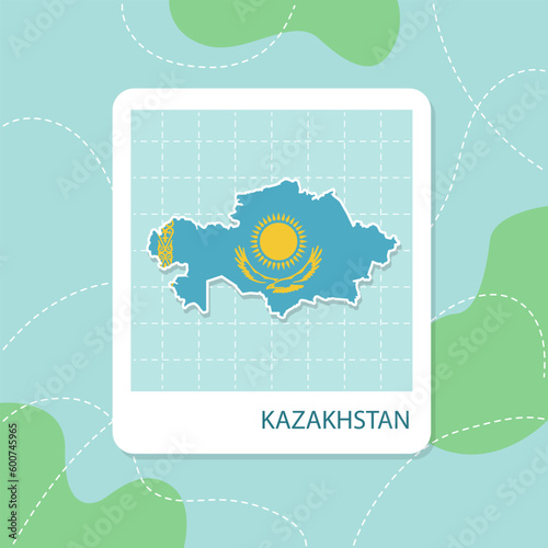 Stickers of Kazakhstan map with flag pattern in frame.