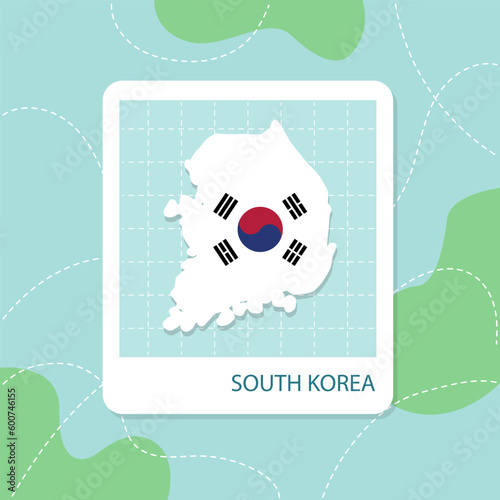 Stickers of South Korea map with flag pattern in frame.