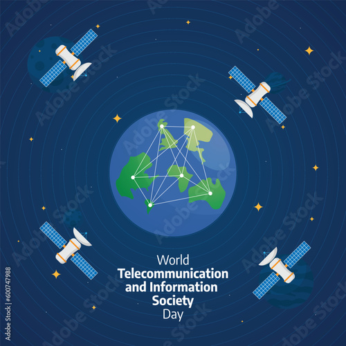 World Telecommunication and Information Society Day design template for celebration. satellite vector design. globe vector illustration. telecommunication and information design concept. flat design.