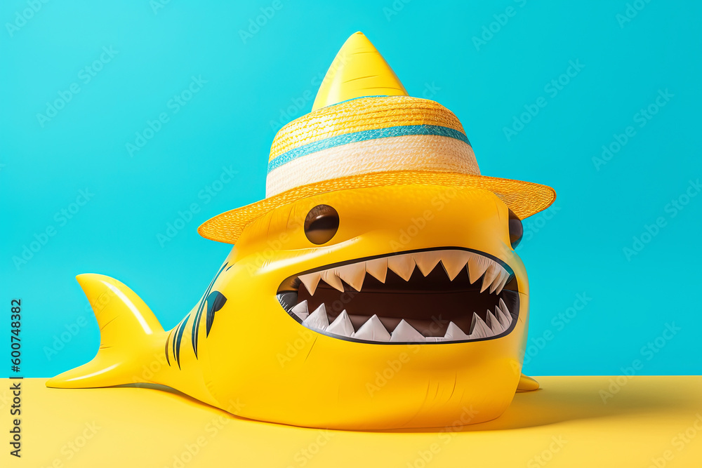 inflatable shark with hat, vacation concept. Generative Ai